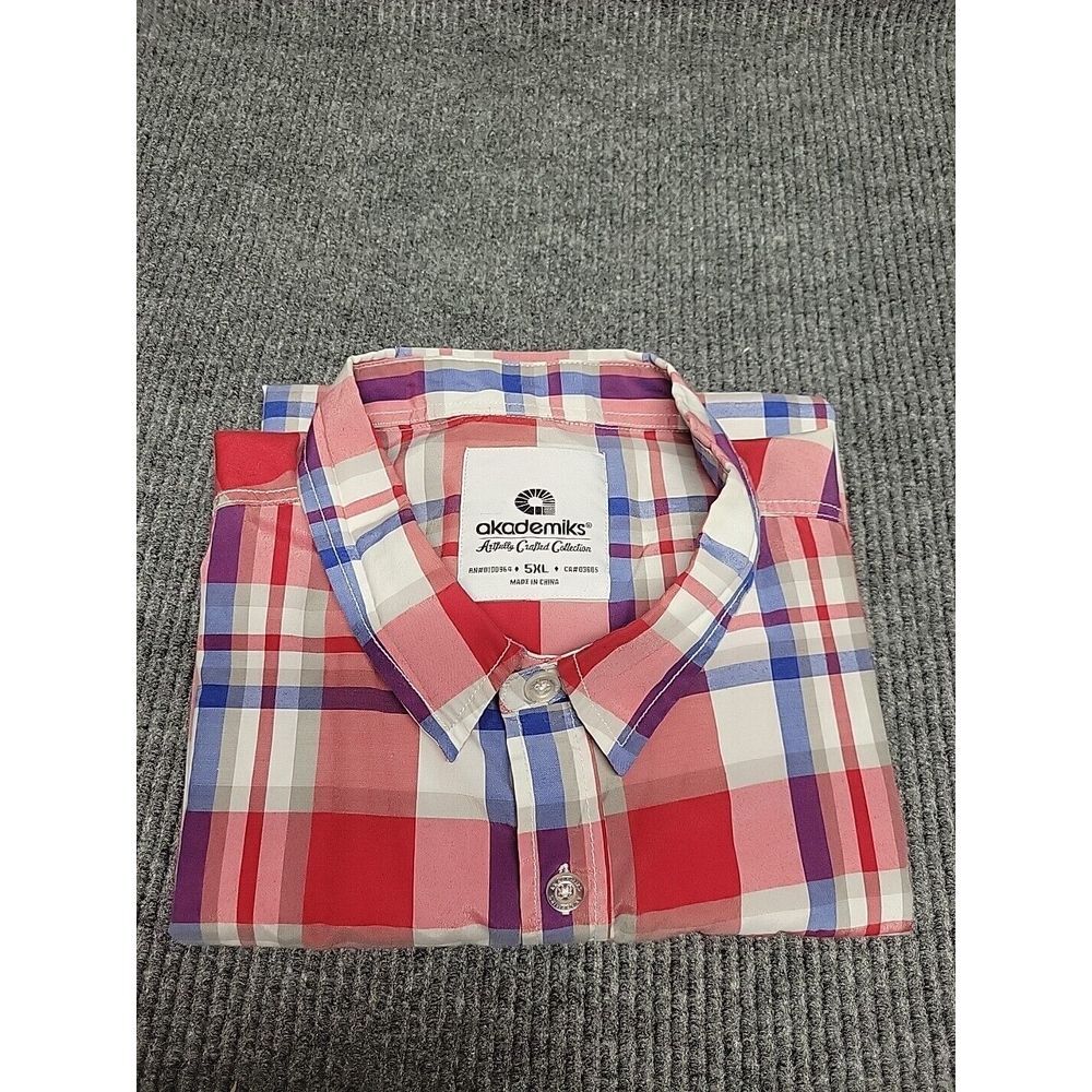 Akademiks Mens 5XL Red Blue White Plaid Short Sleeve Button Down Shirt‎